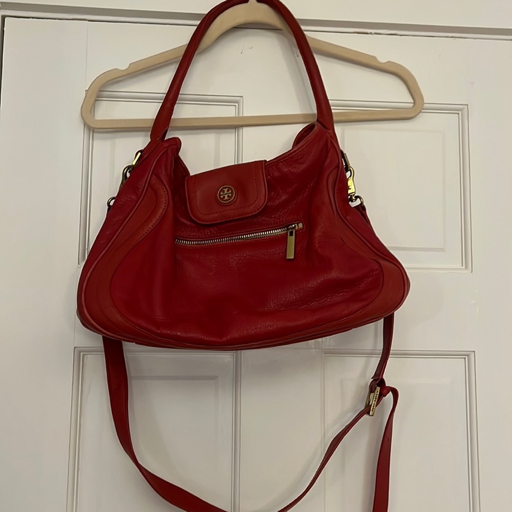 Red Tory Burch Leather Hobo Bag